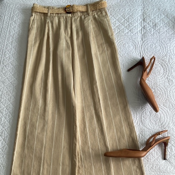 Sezane Rodriguo Linen Trouser Pleated Wide Leg Pants Tan Cream EU 34 US 4 - Picture 15 of 17